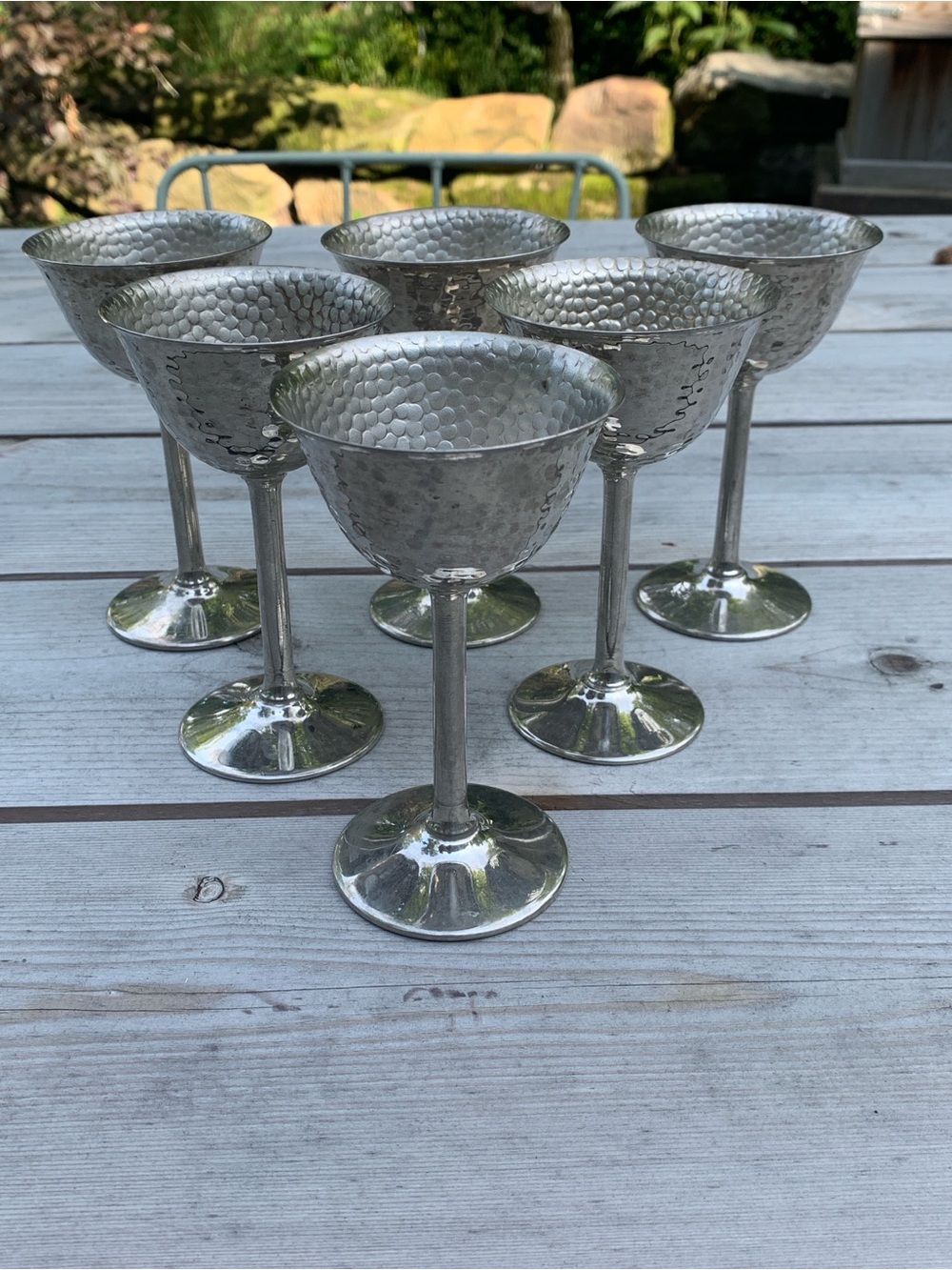 MCM Hammered Silver Wine Goblets - Set of 6